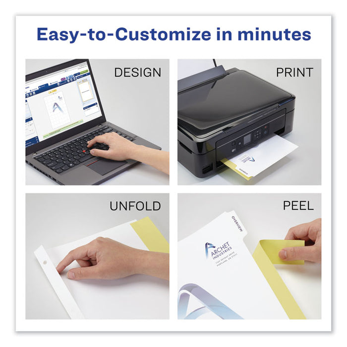 Customizable Print-On Dividers, 3-Hole Punched, 5-Tab, 11 x 8.5, White, 25 Sets