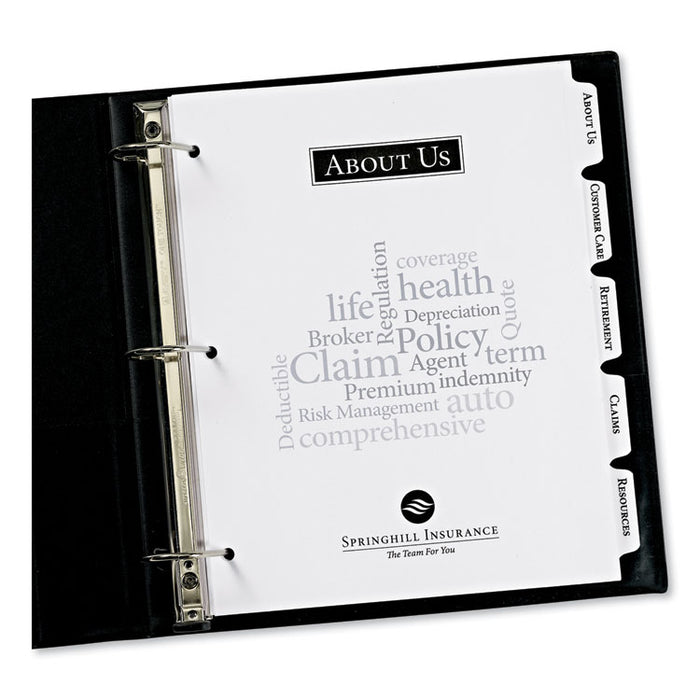 Customizable Print-On Dividers, 3-Hole Punched, 5-Tab, 11 x 8.5, White, 25 Sets