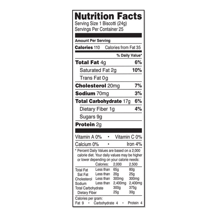 Biscotti, Dark Chocolate Almond, 0.85 oz Individually Wrapped, 25/Pack