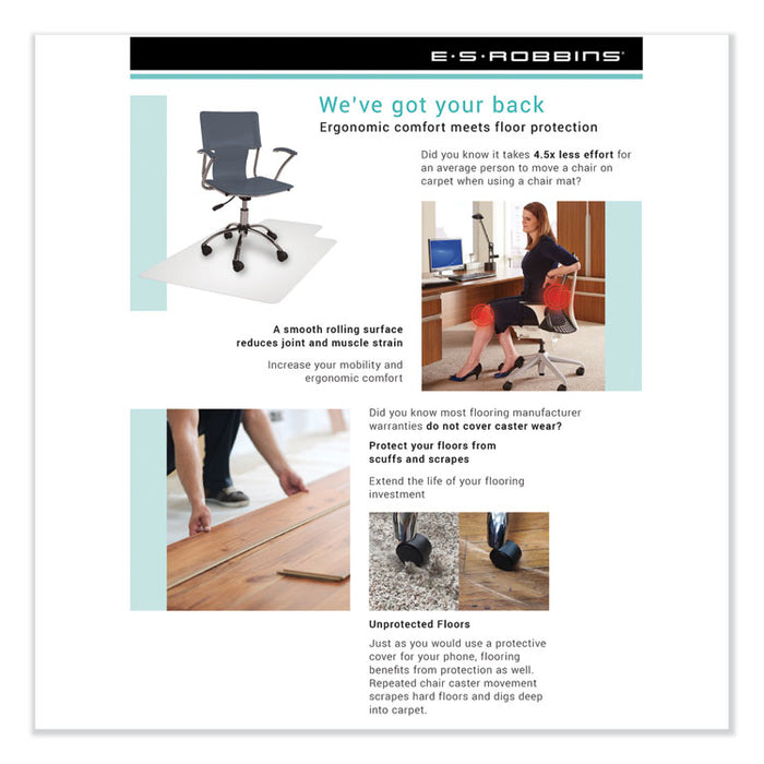 Natural Origins Biobased Chair Mat for Low Pile Carpeted Floors, Rectangular with Lip, Straight Edges, 36" x 48", Clear