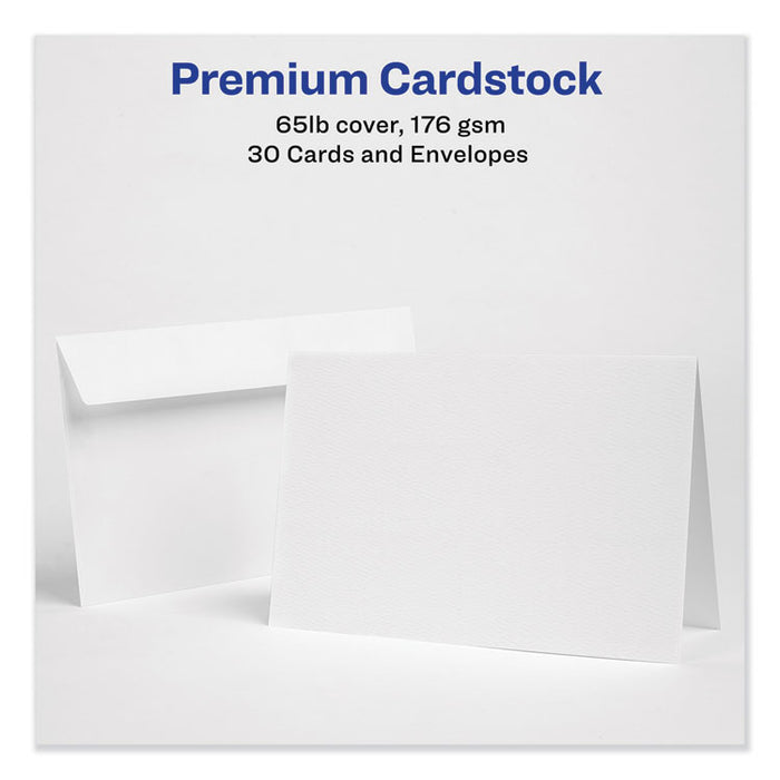 Half-Fold Greeting Cards with Envelopes, Inkjet, 65 lb, 5.5 x 8.5, Textured Uncoated White, 1 Card/Sheet, 30 Sheets/Box