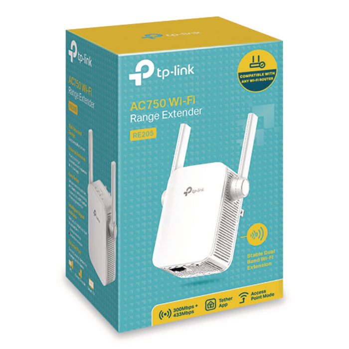 RE205 AC750 Wi-Fi Range Extender, 1 Port, Dual-Band 2.4 GHz/5 GHz
