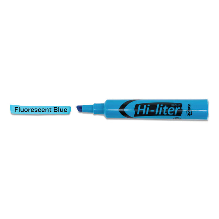 HI-LITER Desk-Style Highlighters, Fluorescent Blue Ink, Chisel Tip, Blue/Black Barrel, Dozen