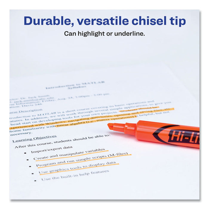 HI-LITER Desk-Style Highlighters, Fluorescent Orange Ink, Chisel Tip, Orange/Black Barrel, Dozen