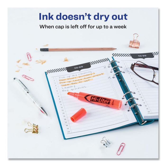 HI-LITER Desk-Style Highlighters, Fluorescent Orange Ink, Chisel Tip, Orange/Black Barrel, Dozen
