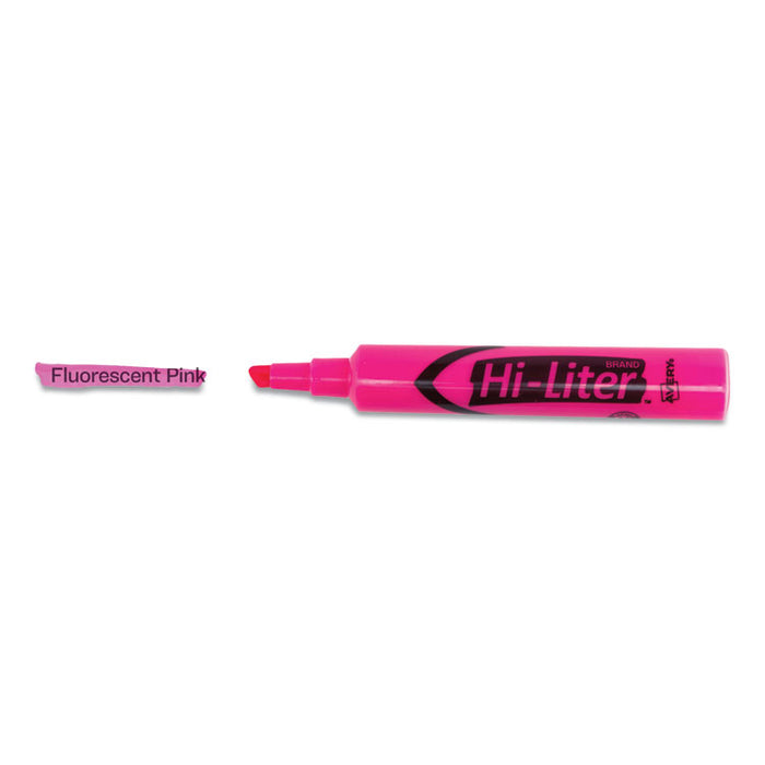 HI-LITER Desk-Style Highlighters, Fluorescent Pink Ink, Chisel Tip, Pink/Black Barrel, Dozen