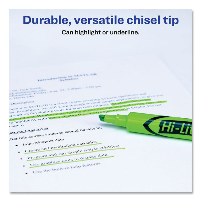HI-LITER Desk-Style Highlighters, Fluorescent Green Ink, Chisel Tip, Green/Black Barrel, Dozen