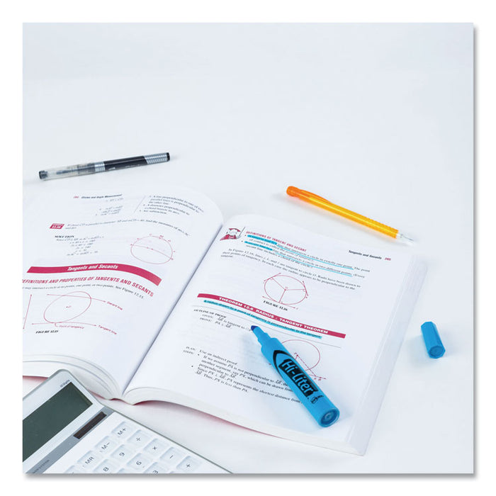 HI-LITER Desk-Style Highlighters, Fluorescent Blue Ink, Chisel Tip, Blue/Black Barrel, Dozen