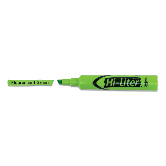 HI-LITER Desk-Style Highlighters, Fluorescent Green Ink, Chisel Tip, Green/Black Barrel, Dozen