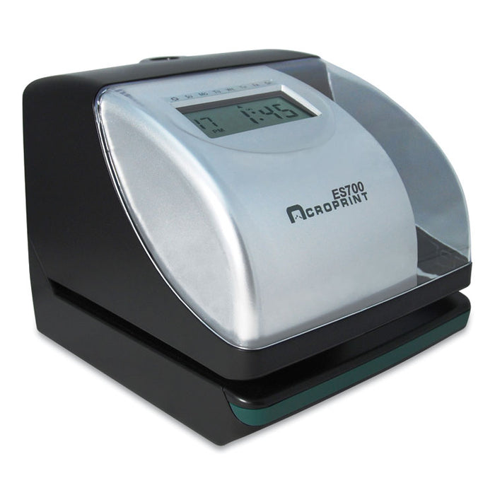 ES700 Atomic Electronic Time Recorder and Document Stamp, Digital Display, Black/Silver
