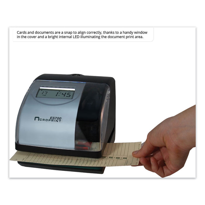ES700 Atomic Electronic Time Recorder and Document Stamp, Digital Display, Black/Silver