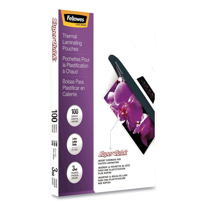 SuperQuick Thermal Laminating Pouches, 3 mil, 9" x 11.5", Gloss Clear, 100/Pack