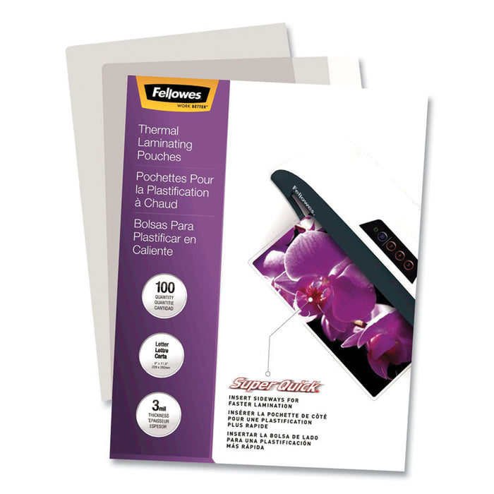 SuperQuick Thermal Laminating Pouches, 3 mil, 9" x 11.5", Gloss Clear, 100/Pack