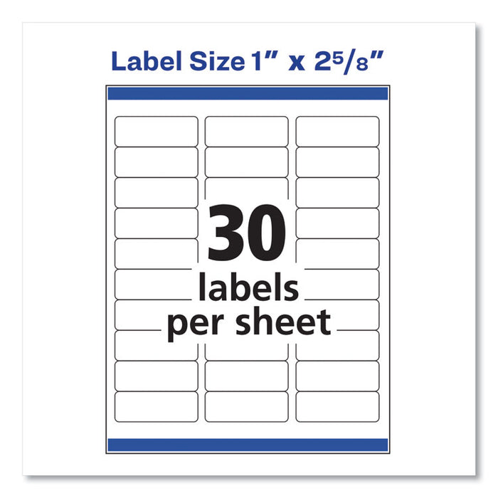 Easy Peel White Address Labels w/Sure Feed Technology, Laser Printers, 1 x 2.63, White, 30/Sheet, 100 Sheets/Box