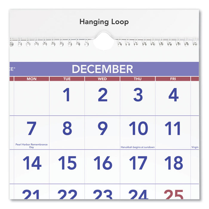 Deluxe Three-Month Reference Wall Calendar, Vertical Orientation, 12 x 27, White Sheets, 14-Month: Dec 2025 to Jan 2027