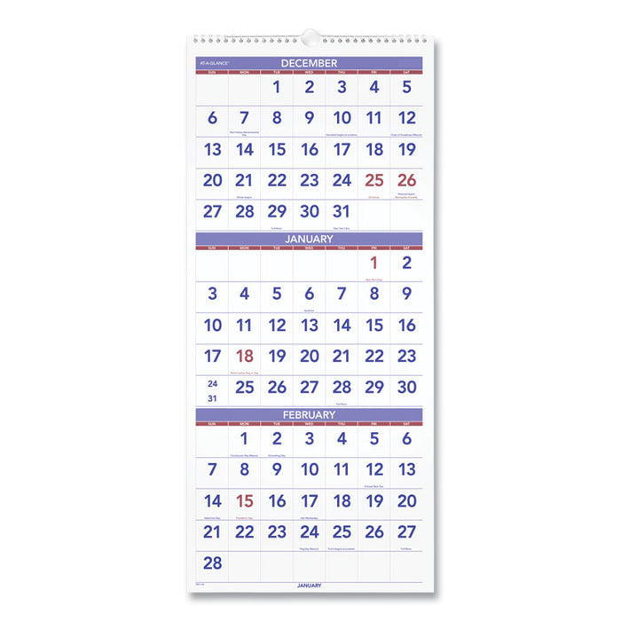 Deluxe Three-Month Reference Wall Calendar, Vertical Orientation, 12 x 27, White Sheets, 14-Month: Dec 2025 to Jan 2027
