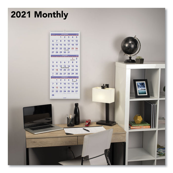 Deluxe Three-Month Reference Wall Calendar, Vertical Orientation, 12 x 27, White Sheets, 14-Month: Dec 2025 to Jan 2027