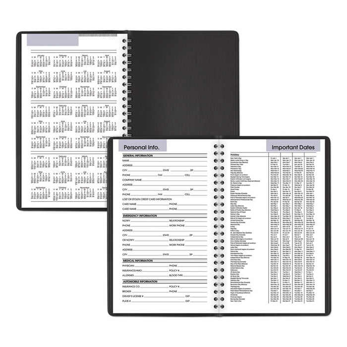 DayMinder Block Format Weekly Appointment Book, 8.5 x 5.5, Black Cover, 12-Month (Jan to Dec): 2026