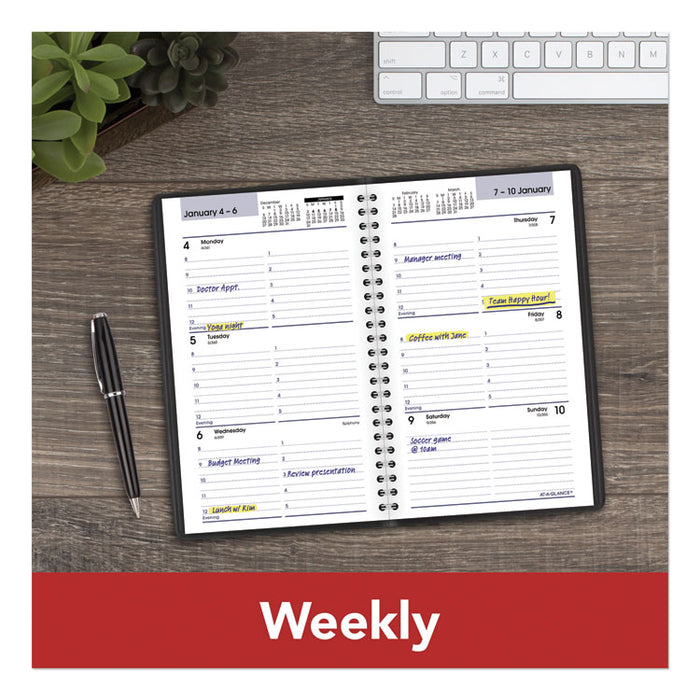 DayMinder Block Format Weekly Appointment Book, 8.5 x 5.5, Black Cover, 12-Month (Jan to Dec): 2026