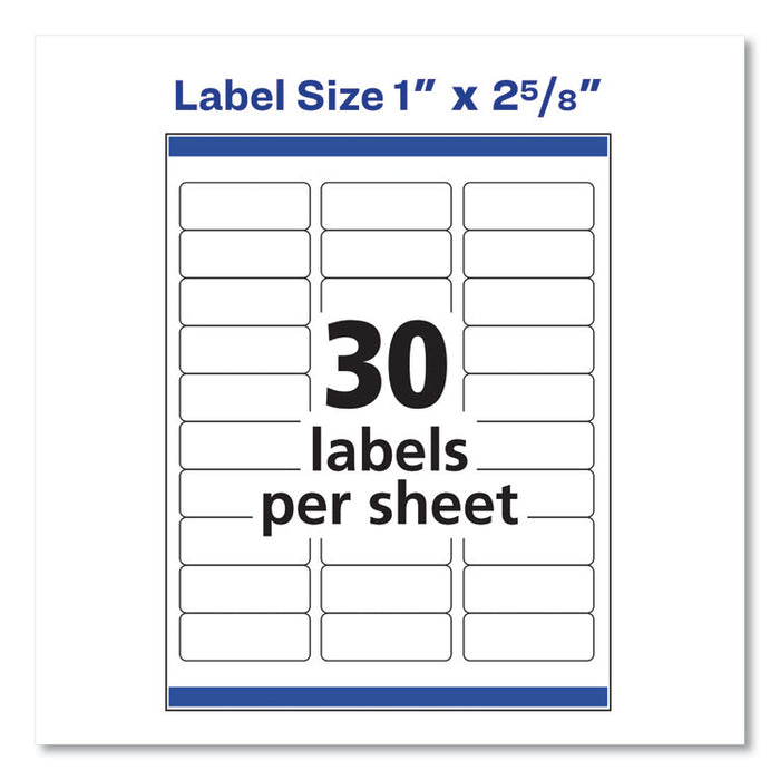 Easy Peel White Address Labels with Sure Feed Technology, Inkjet Printers, 1 x 2.63, White, 30/Sheet, 10 Sheets/Pack