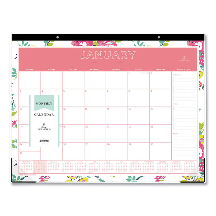 Day Designer Peyton Desk Pad Calendar, Floral Artwork, 22 x 17, Black Binding, Clear Corners, 12-Month (Jan to Dec): 2026