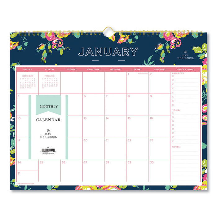 Day Designer Peyton Wall Calendar, Floral Artwork, 15 x 12, White/Navy Sheets, 12-Month (Jan to Dec): 2026