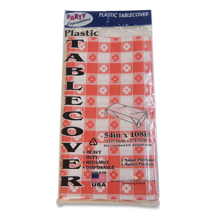 Table Set Rectangular Table Covers, Heavyweight Plastic, 54" x 108", Plaid Red/White, 6/Pack