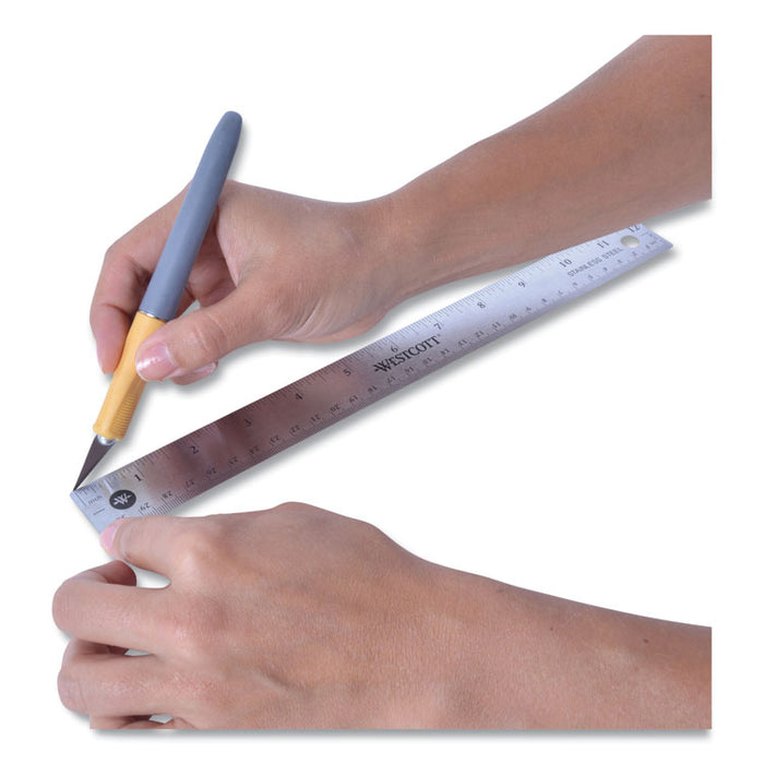 Stainless Steel Office Ruler With Non Slip Cork Base, Standard/Metric, 12" Long