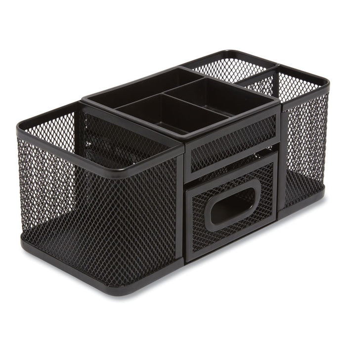 Seven Compartment Wire Mesh Accessory Holder, 4.45 x 9.33 x 3.86, Black