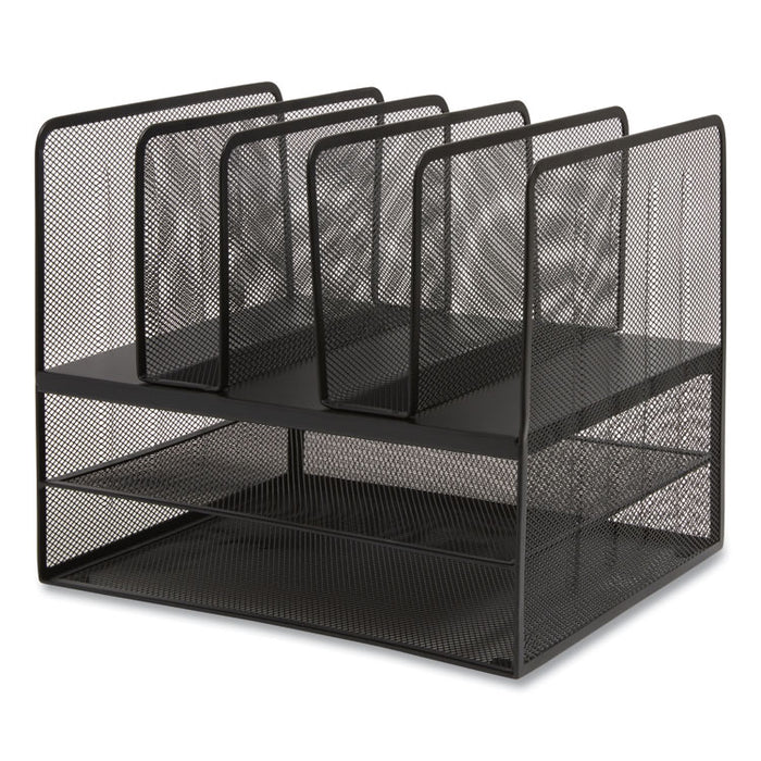 Wire Mesh Combination Organizer, Vertical/Horizontal, 7 Sections, Letter-Size, 11.22 x 13.23 x 11.34, Matte Black