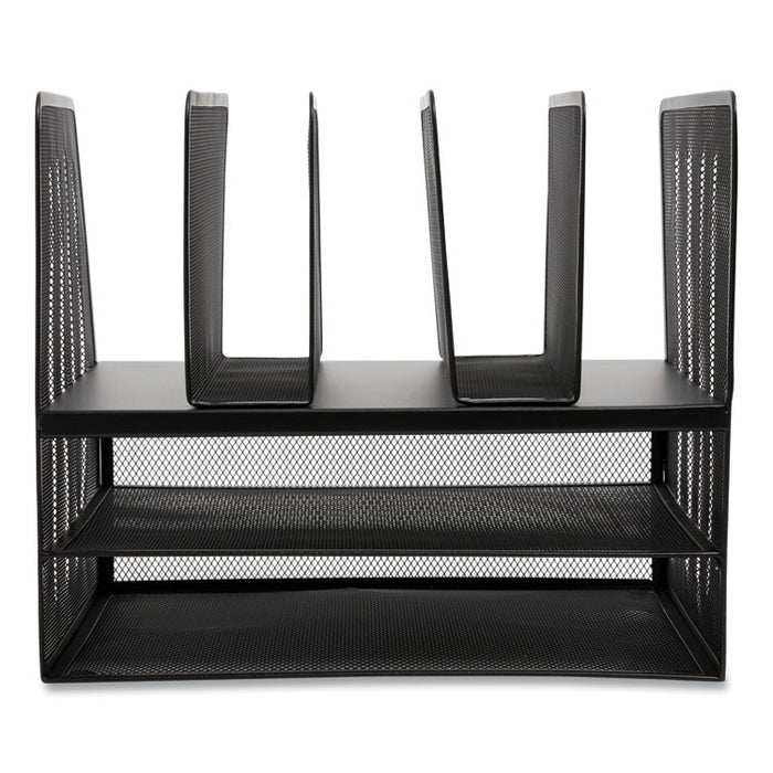 Wire Mesh Combination Organizer, Vertical/Horizontal, 7 Sections, Letter-Size, 11.22 x 13.23 x 11.34, Matte Black