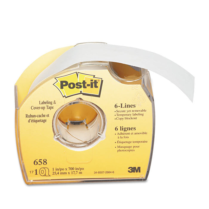 Labeling and Cover-Up Tape, Non-Refillable, 1" x 19.44 yd, White Tape, Clear Dispenser