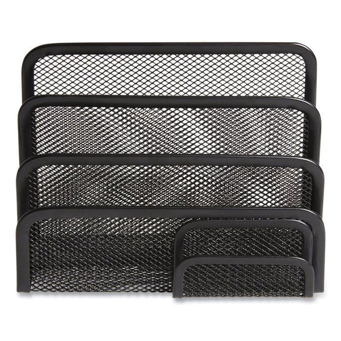 Wire Mesh Mail Sorter with Business Card Holder, 4 Sections, #6 1/4 to #16 Envelopes, 5.59 x 3.93 x 7.55, Matte Black