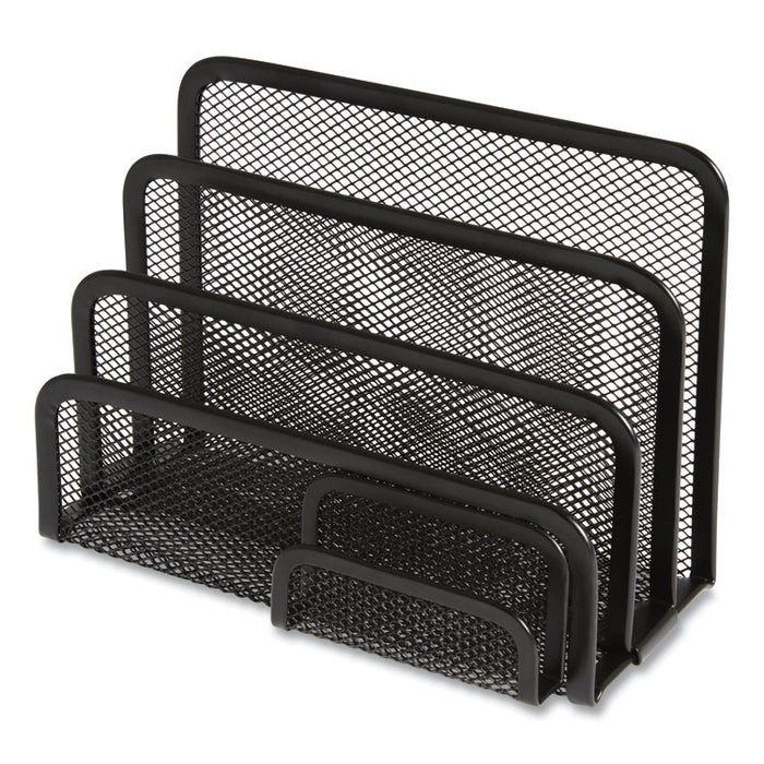 Wire Mesh Mail Sorter with Business Card Holder, 4 Sections, #6 1/4 to #16 Envelopes, 5.59 x 3.93 x 7.55, Matte Black