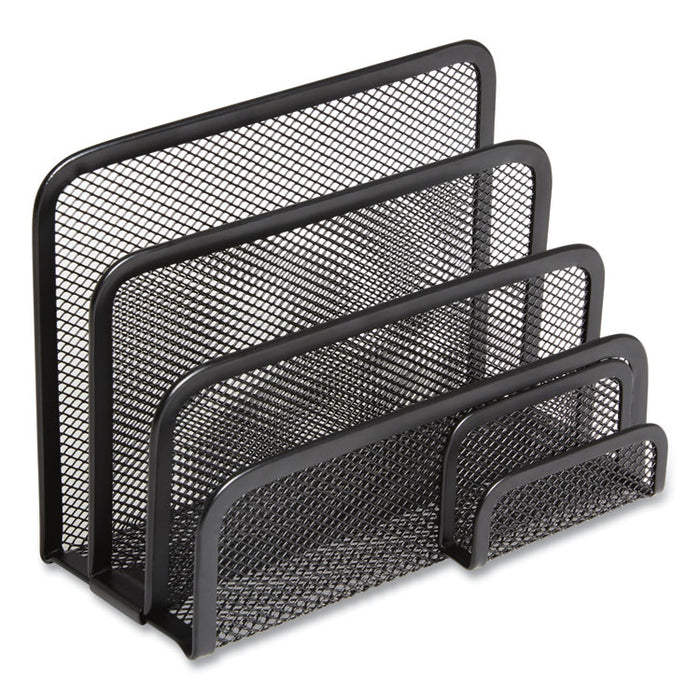 Wire Mesh Mail Sorter with Business Card Holder, 4 Sections, #6 1/4 to #16 Envelopes, 5.59 x 3.93 x 7.55, Matte Black