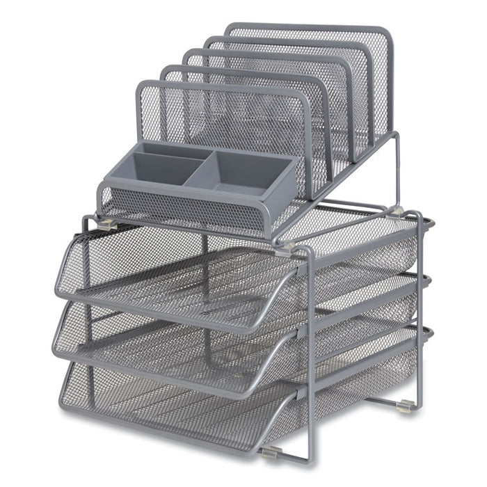 All-in-One Wire Mesh Organizer, 10 Sections, Letter-Size, 11.61 x 13.11 x 8.86, Silver