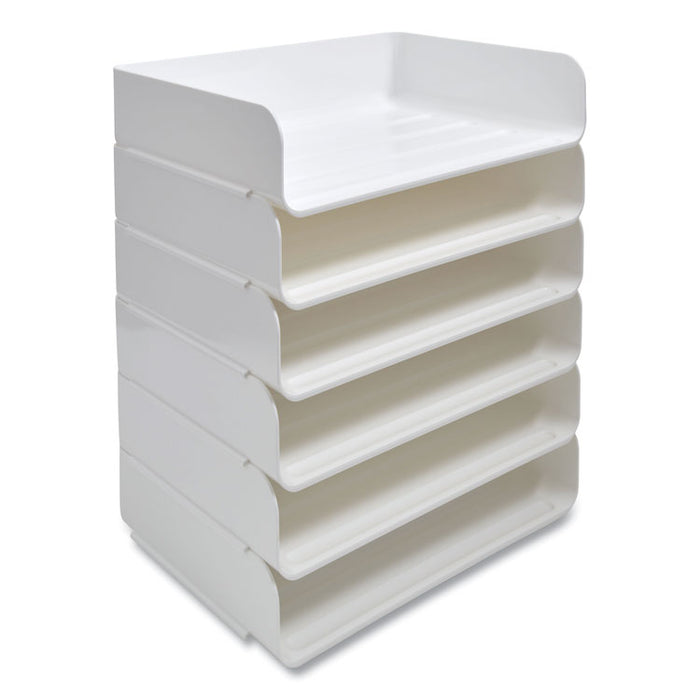 Side-Load Stackable Plastic Document Tray, 1 Section, Letter-Size, 12.63 x 9.72 x 3.01, White, 6/Pack