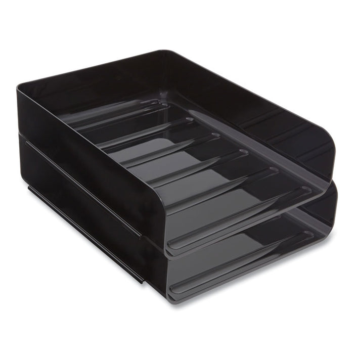 Front-Load Stackable Plastic Document Tray, 1 Section, Letter-Size, 9.81 x 12.56 x 3.01, Black, 2/Pack