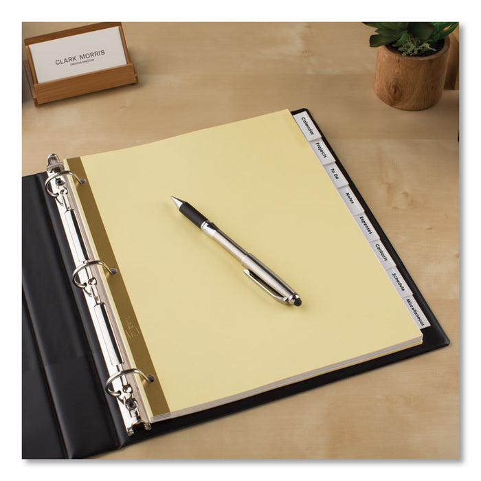 Insertable Big Tab Dividers, 8-Tab, Double-Sided Gold Edge Reinforcing, 11" x 8.5", Buff, Clear Tabs, 1 Set