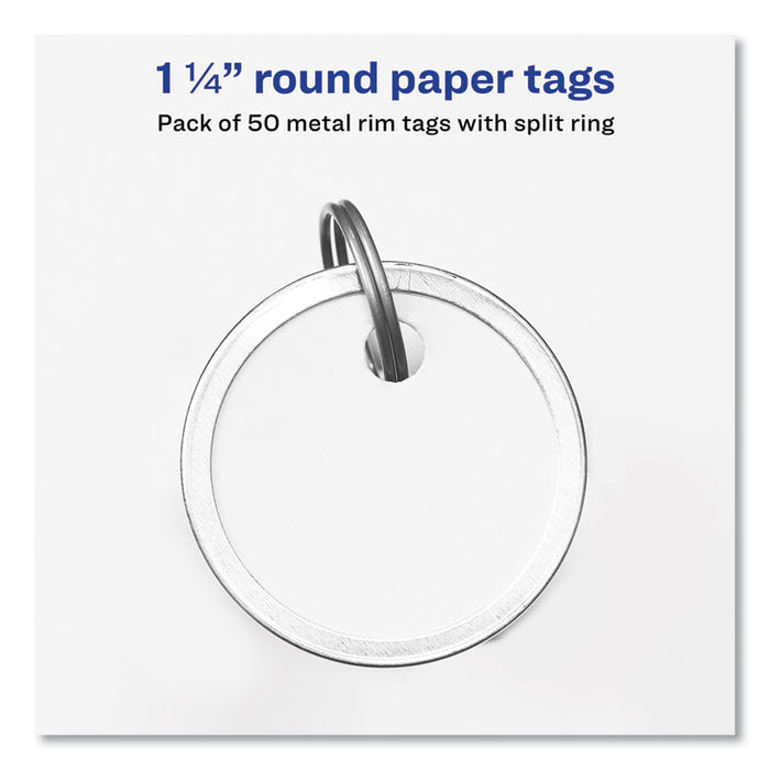 Key Tags with Split Ring, 1.25" dia, White, 50/Pack