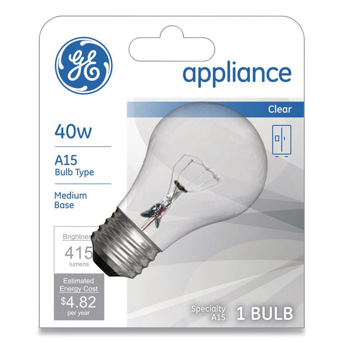 Incandescent A15 Light Bulb for Kitchen Appliances, 40 W, 120 V, Clear
