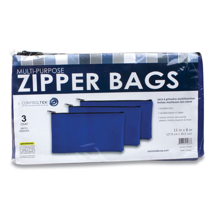 Fabric Deposit Bag, Vinyl, 5.5" x 11", Blue, 3/Pack