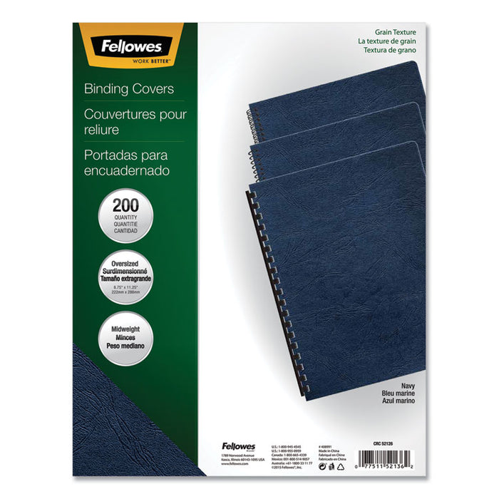 Expressions Classic Grain Texture Presentation Covers for Binding Systems, Paper, Round Corners, 11.25 x 8.75, Navy, 200/Pack