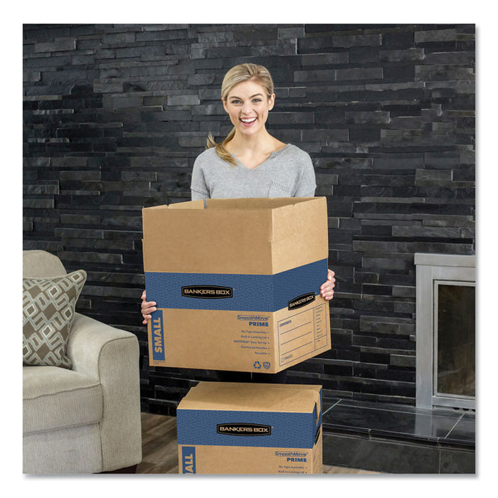 SmoothMove Prime Moving/Storage Boxes, Hinged Lid, Regular Slotted Container, Medium, 18" x 18" x 16", Brown/Blue, 8/Carton