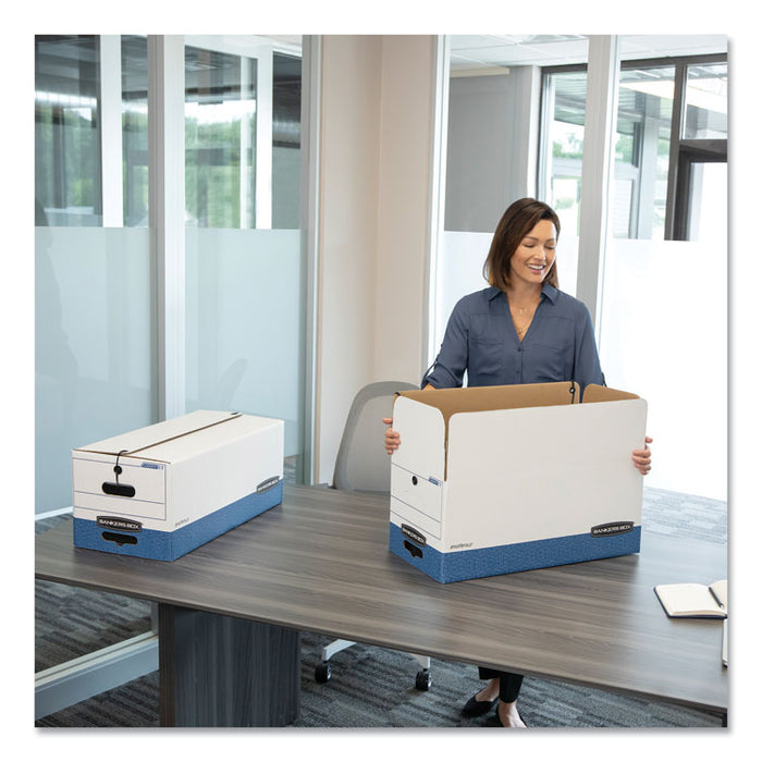 STOR/FILE Medium-Duty Strength Storage Boxes, Letter Files, 12.25" x 24.13" x 10.75", White/Blue, 4/Carton