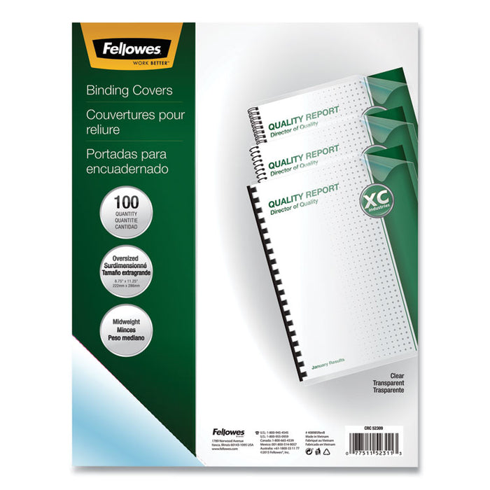 Crystals Transparent Presentation Covers for Binding Systems, Plastic, Round Corners, 11.25 x 8.75, Gloss Clear, 100/Pack