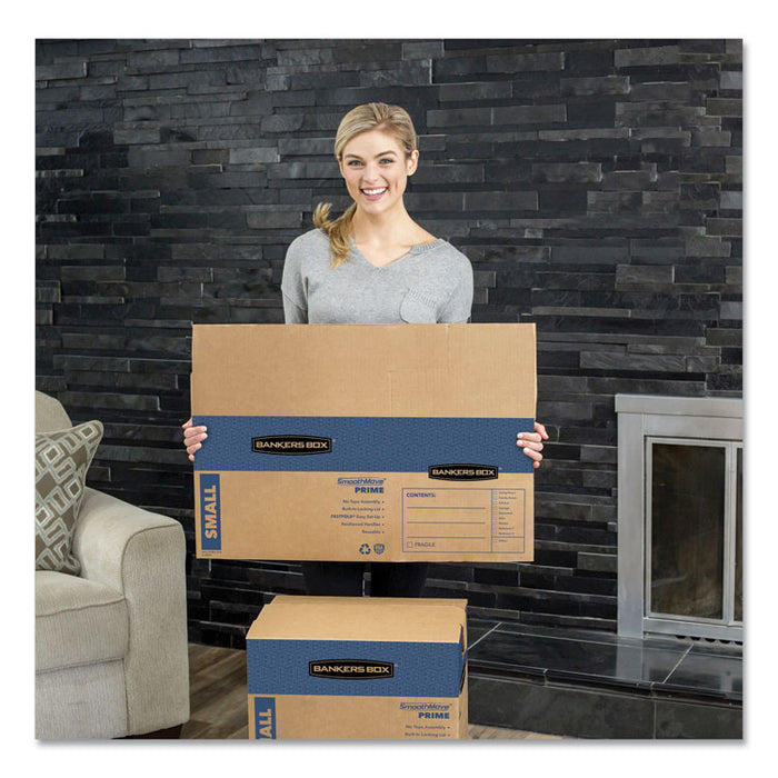 SmoothMove Prime Moving/Storage Boxes, Hinged Lid, Regular Slotted Container, Small, 12" x 16" x 12", Brown/Blue, 10/Carton