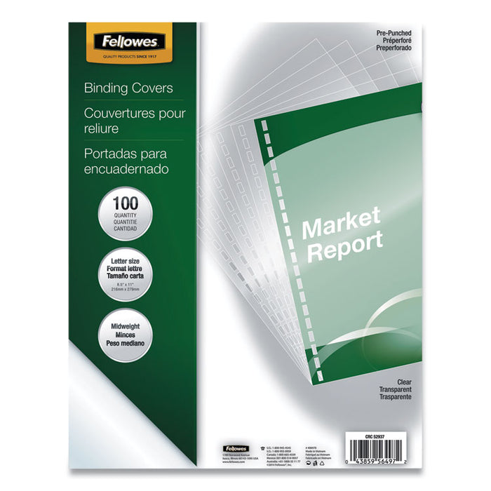Crystals Presentation Covers for Binding Systems, 19-Hole Punched, Plastic, Square Corners, 11 x 8.5, Gloss Clear, 100/Pack