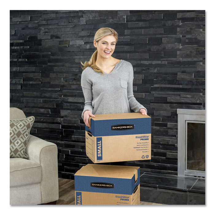 SmoothMove Prime Moving/Storage Boxes, Hinged Lid, Regular Slotted Container, Medium, 18" x 18" x 16", Brown/Blue, 8/Carton