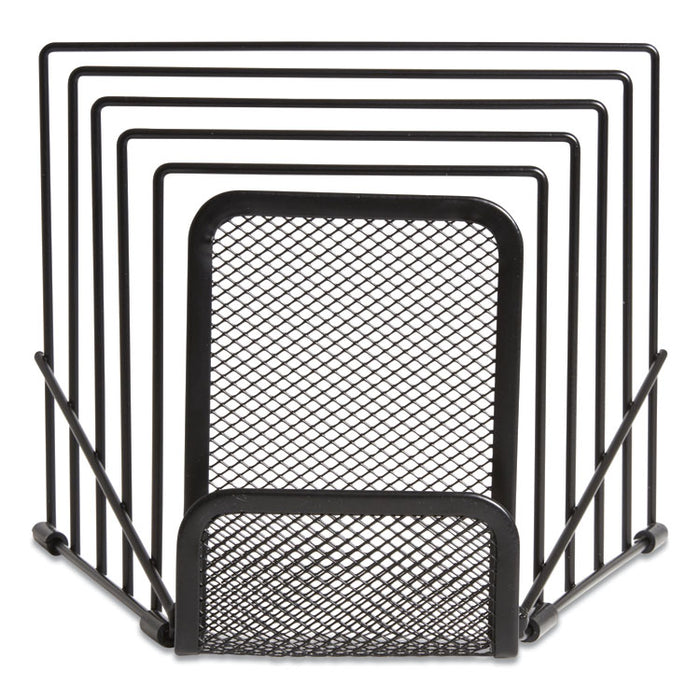 Metal Incline Sorter with Wire Mesh Mobile Device Holder, 6 Sections, 7.48 x 8.77 x 7.55, Matte Black